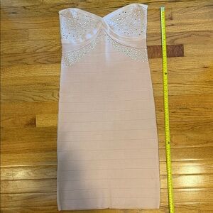 bebe Strapless Blush Pink Embellished Bandage Dress